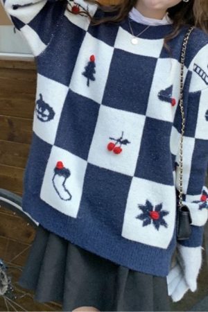 Style Core Aesthetics, New Style Trends Christmas Plaid Knit Pullover