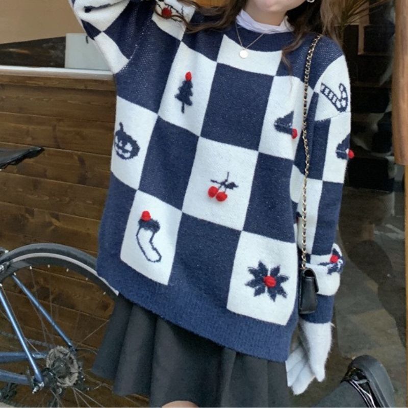 Style Core Aesthetics, New Style Trends Christmas Plaid Knit Pullover Style Core Aesthetics, New Style Trends Christmas Plaid Knit Pullover