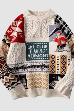 Style Core Aesthetics, New Style Trends Christmas Ski Bear Embroidered Sweater