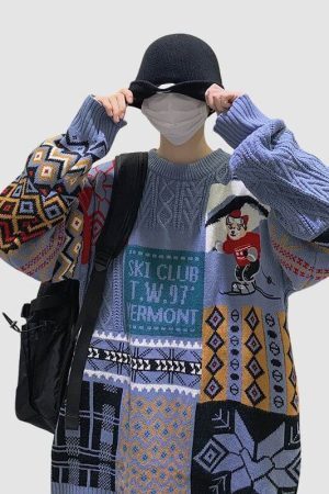 Style Core Aesthetics, New Style Trends Christmas Ski Bear Embroidered Sweater