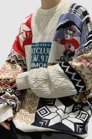 Style Core Aesthetics, New Style Trends Christmas Ski Bear Embroidered Sweater