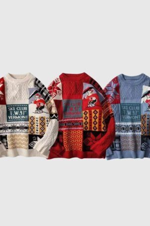 Style Core Aesthetics, New Style Trends Christmas Ski Bear Embroidered Sweater