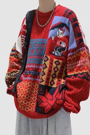 Style Core Aesthetics, New Style Trends Christmas Ski Bear Embroidered Sweater