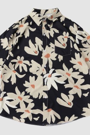 Style Core Aesthetics, New Style Trends Chrysanthemums Print Summer Shirt