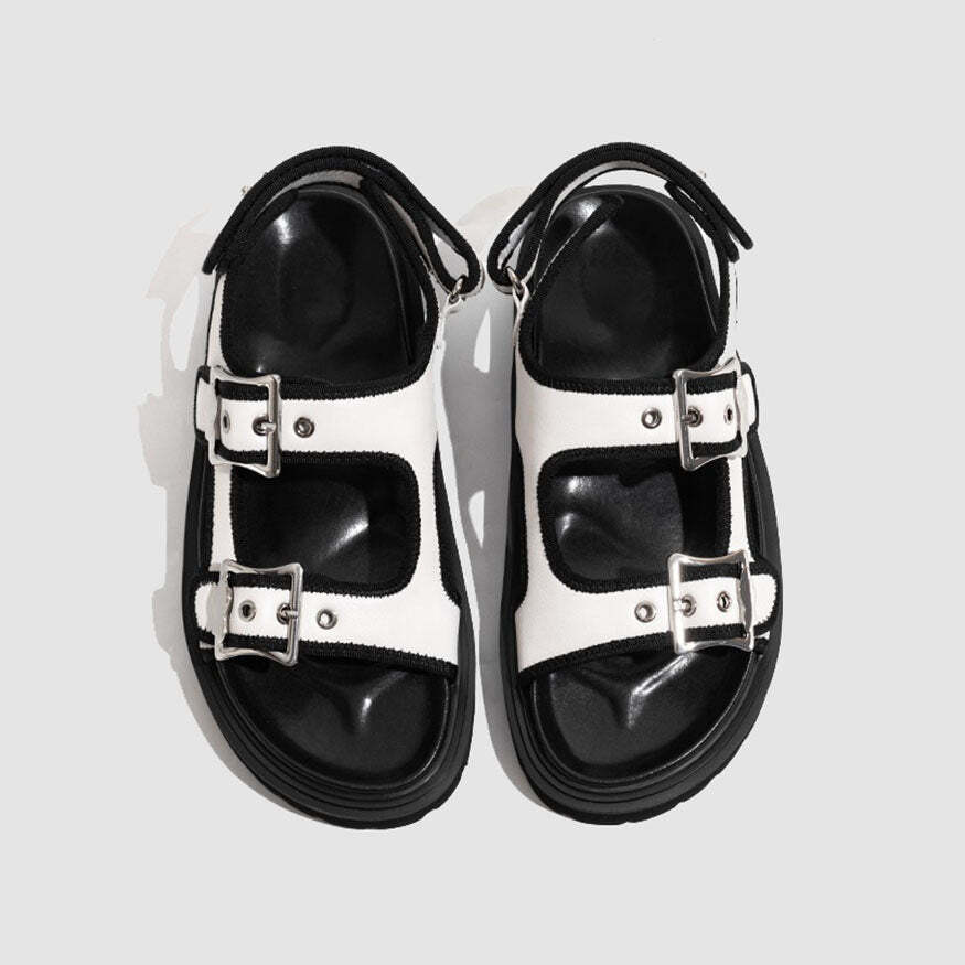 Style Core Aesthetics, New Style Trends Chunky Sole Buckle Two Strap Sandals Style Core Aesthetics, New Style Trends Chunky Sole Buckle Two Strap Sandals
