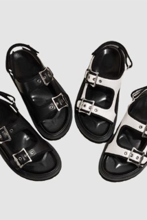 Style Core Aesthetics, New Style Trends Chunky Sole Buckle Two Strap Sandals
