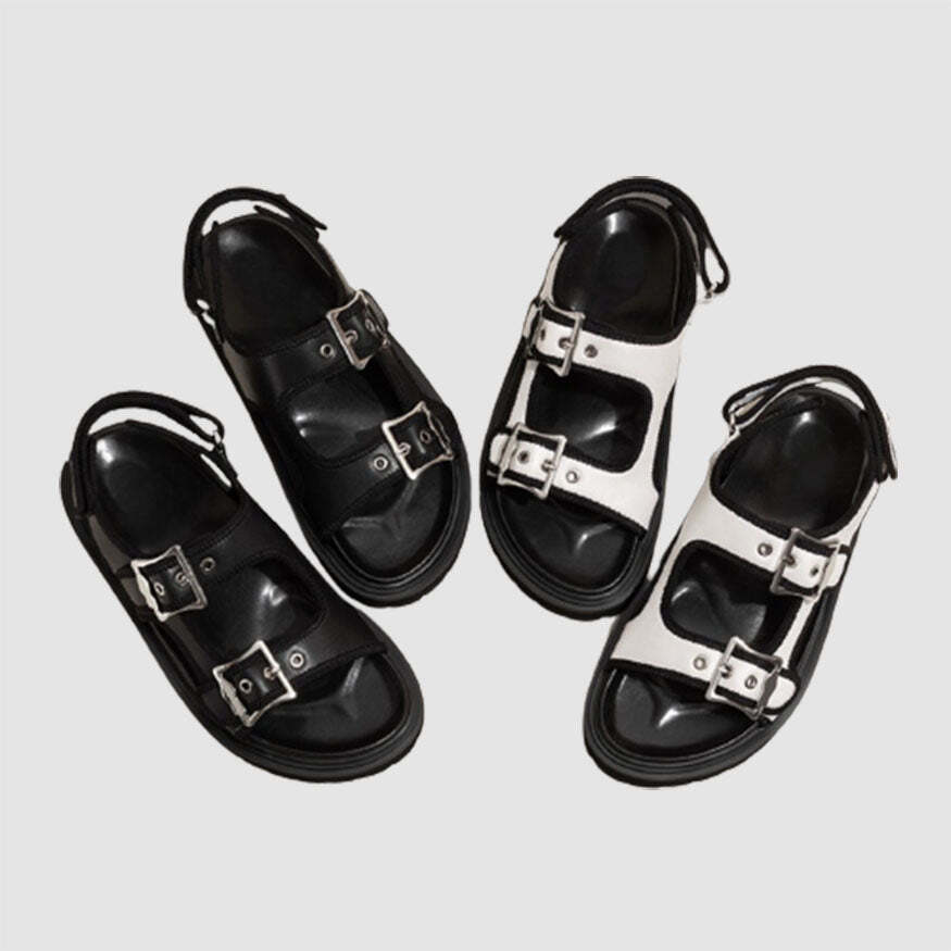 Style Core Aesthetics, New Style Trends Chunky Sole Buckle Two Strap Sandals Style Core Aesthetics, New Style Trends Chunky Sole Buckle Two Strap Sandals