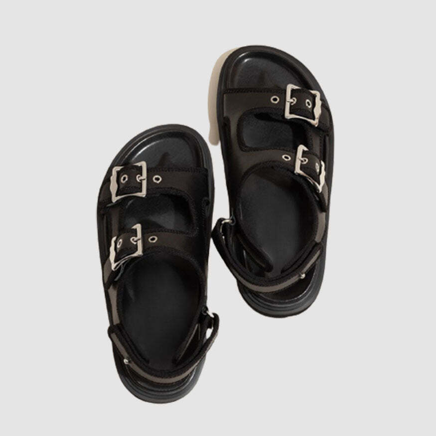 Style Core Aesthetics, New Style Trends Chunky Sole Buckle Two Strap Sandals Style Core Aesthetics, New Style Trends Chunky Sole Buckle Two Strap Sandals