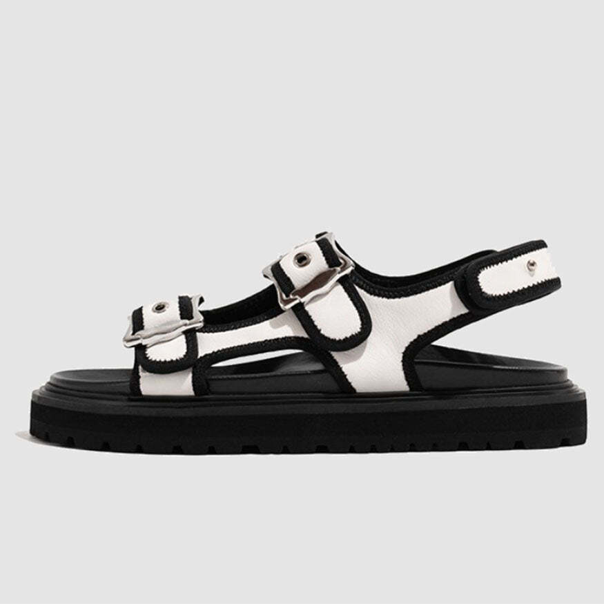 Style Core Aesthetics, New Style Trends Chunky Sole Buckle Two Strap Sandals