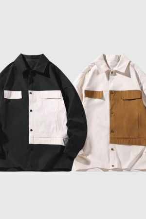 Style Core Aesthetics, New Style Trends Classic Contrast Patchwork Shirts