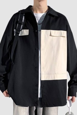 Style Core Aesthetics, New Style Trends Classic Contrast Patchwork Shirts
