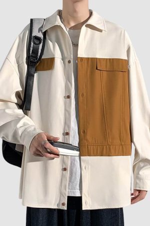 Style Core Aesthetics, New Style Trends Classic Contrast Patchwork Shirts
