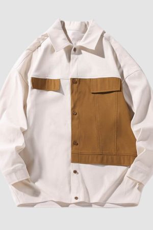 Style Core Aesthetics, New Style Trends Classic Contrast Patchwork Shirts