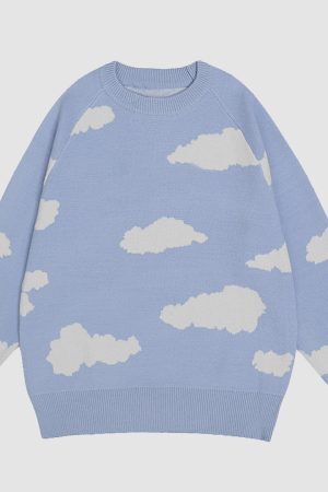 Style Core Aesthetics, New Style Trends Clouds Print Knitted Sweater
