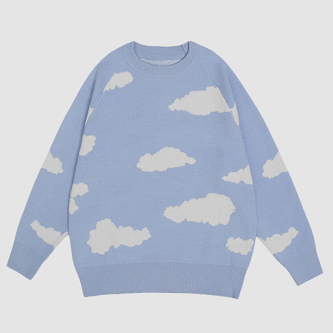 Style Core Aesthetics, New Style Trends Clouds Print Knitted Sweater