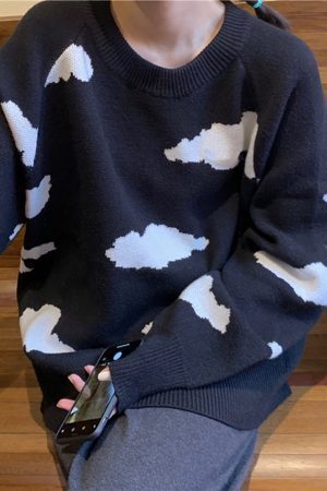 Style Core Aesthetics, New Style Trends Clouds Print Knitted Sweater