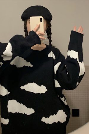 Style Core Aesthetics, New Style Trends Clouds Print Knitted Sweater