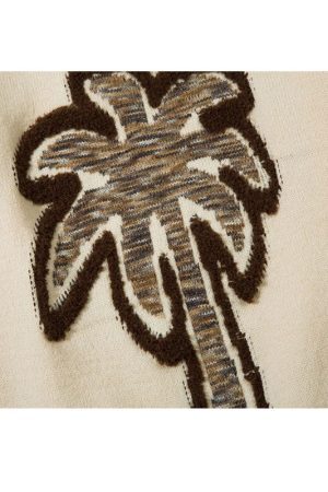 Style Core Aesthetics, New Style Trends Coconut Tree Pattern Embroidered Pullover