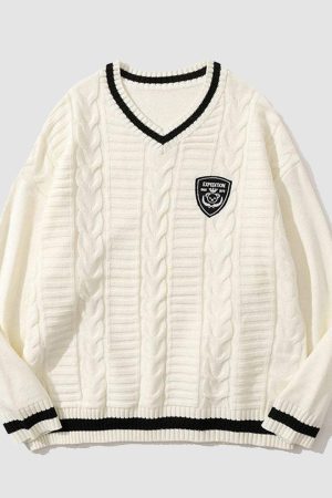 Style Core Aesthetics, New Style Trends College V-neck Knitted Sweater