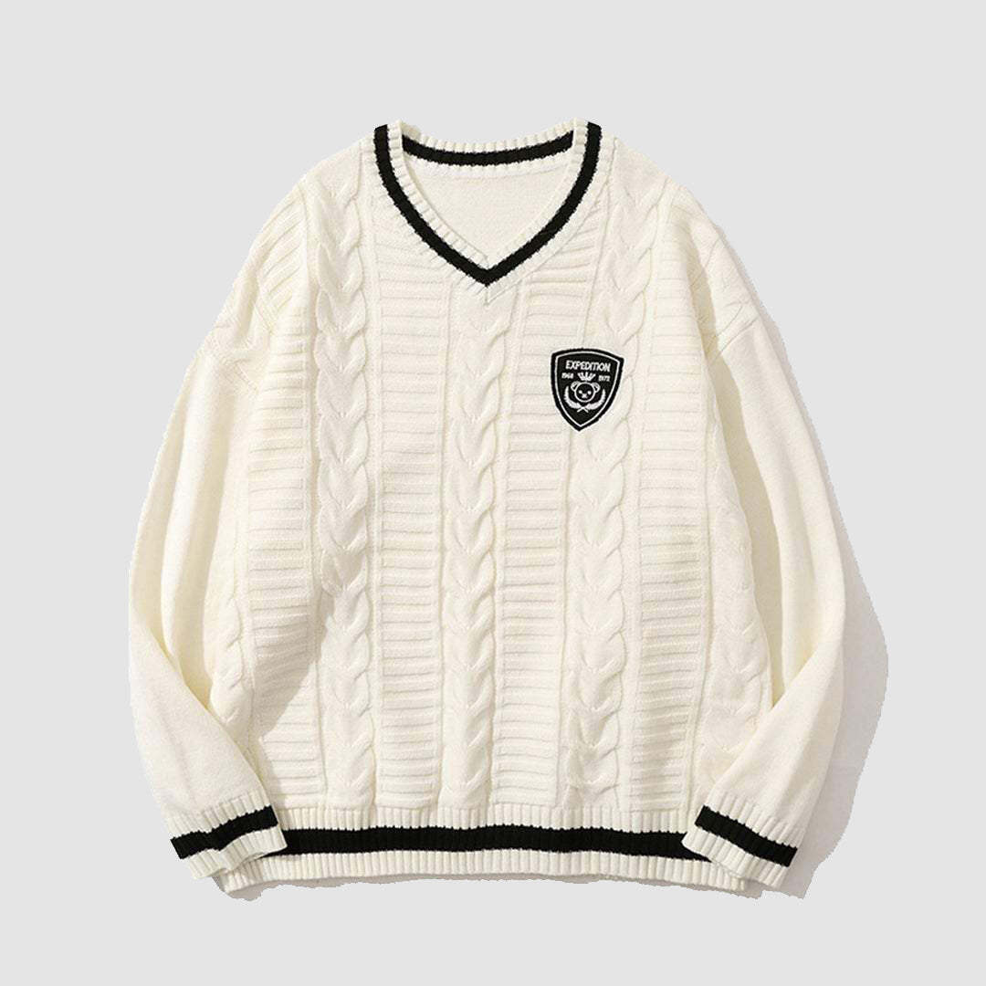 Style Core Aesthetics, New Style Trends College V-neck Knitted Sweater Style Core Aesthetics, New Style Trends College V-neck Knitted Sweater