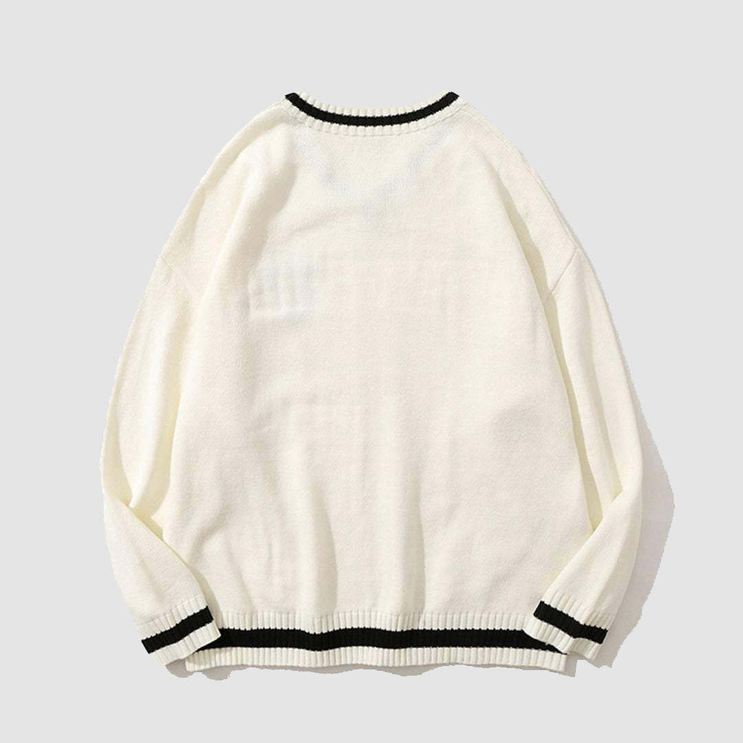 Style Core Aesthetics, New Style Trends College V-neck Knitted Sweater Style Core Aesthetics, New Style Trends College V-neck Knitted Sweater
