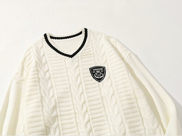 Style Core Aesthetics, New Style Trends College V-neck Knitted Sweater Style Core Aesthetics, New Style Trends College V-neck Knitted Sweater