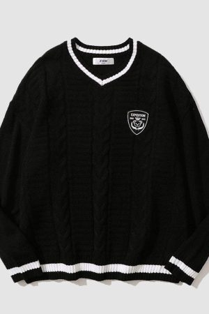 Style Core Aesthetics, New Style Trends College V-neck Knitted Sweater