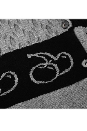 Style Core Aesthetics, New Style Trends Color Block Cherry Pattern Cardigan Sweater