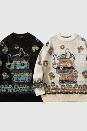 Style Core Aesthetics, New Style Trends Color-block Dragon Pattern Jacquard Pullover