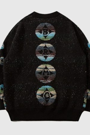 Style Core Aesthetics, New Style Trends Color-block Dragon Pattern Jacquard Pullover