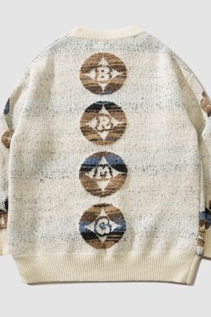 Style Core Aesthetics, New Style Trends Color-block Dragon Pattern Jacquard Pullover