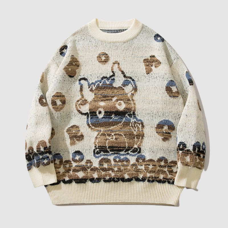 Style Core Aesthetics, New Style Trends Color-block Dragon Pattern Jacquard Pullover