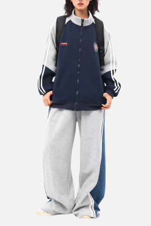 Style Core Aesthetics, New Style Trends Color-Block Embroidered Stand Collar Jacket