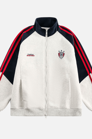 Style Core Aesthetics, New Style Trends Color-Block Embroidered Stand Collar Jacket