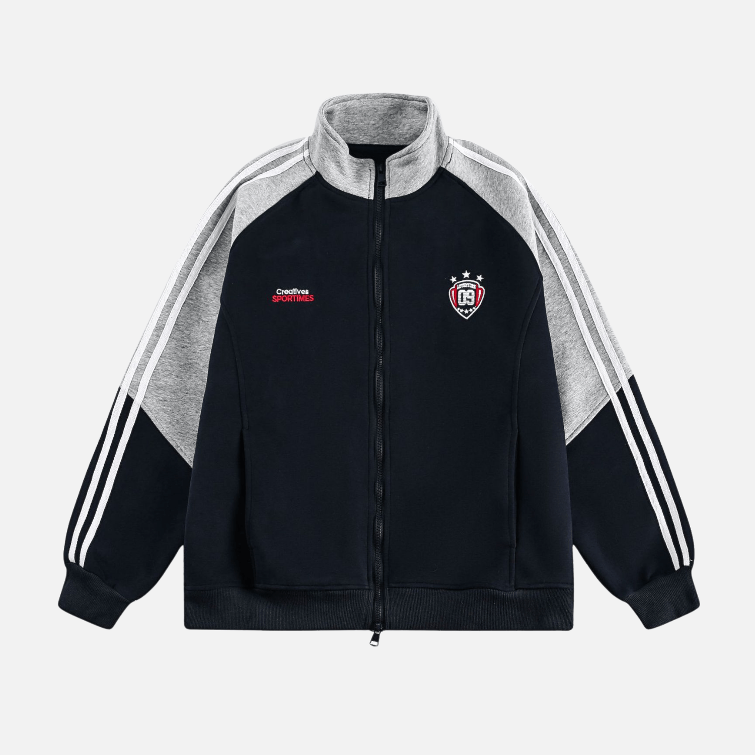 Style Core Aesthetics, New Style Trends Color-Block Embroidered Stand Collar Jacket