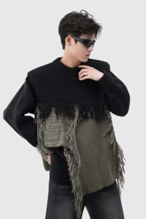Style Core Aesthetics, New Style Trends Color Block Fringe Knit Sweater