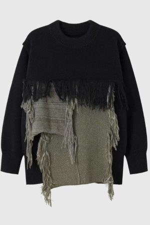 Style Core Aesthetics, New Style Trends Color Block Fringe Knit Sweater
