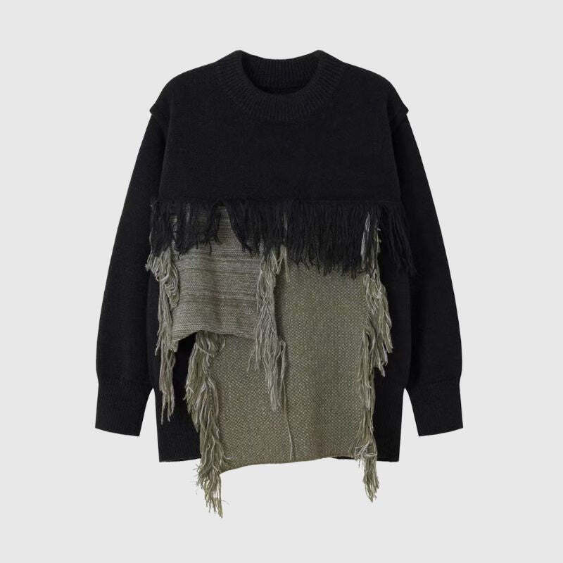 Style Core Aesthetics, New Style Trends Color Block Fringe Knit Sweater
