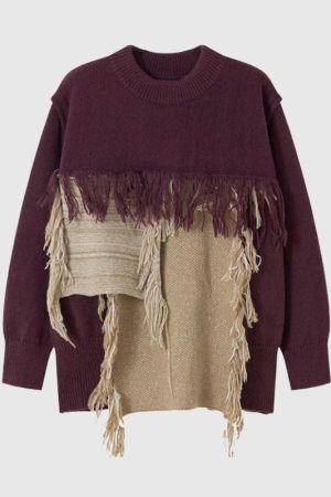 Style Core Aesthetics, New Style Trends Color Block Fringe Knit Sweater