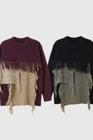 Style Core Aesthetics, New Style Trends Color Block Fringe Knit Sweater