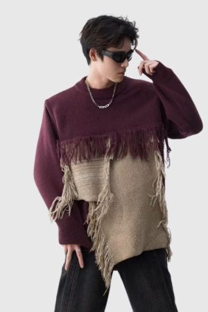 Style Core Aesthetics, New Style Trends Color Block Fringe Knit Sweater