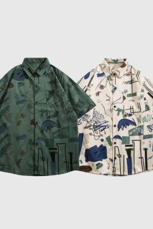 Style Core Aesthetics, New Style Trends Color Block Graffiti Shirts