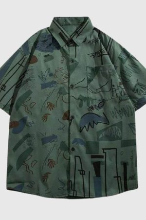 Style Core Aesthetics, New Style Trends Color Block Graffiti Shirts