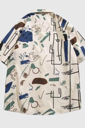 Style Core Aesthetics, New Style Trends Color Block Graffiti Shirts