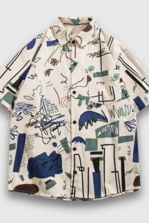 Style Core Aesthetics, New Style Trends Color Block Graffiti Shirts