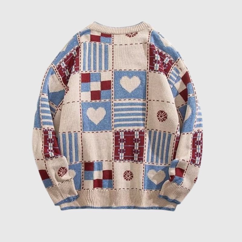 Style Core Aesthetics, New Style Trends Color-Block Heart Embroidered Knit Sweater Style Core Aesthetics, New Style Trends Color-Block Heart Embroidered Knit Sweater
