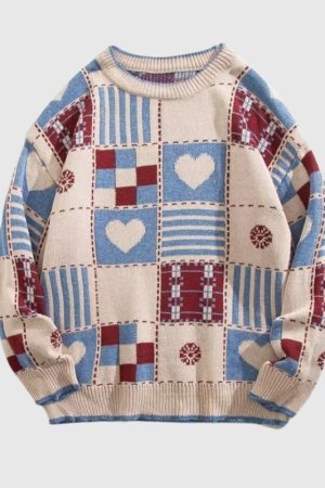 Style Core Aesthetics, New Style Trends Color-Block Heart Embroidered Knit Sweater