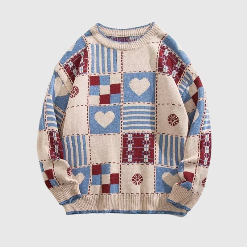 Style Core Aesthetics, New Style Trends Color-Block Heart Embroidered Knit Sweater