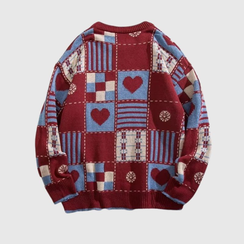 Style Core Aesthetics, New Style Trends Color-Block Heart Embroidered Knit Sweater Style Core Aesthetics, New Style Trends Color-Block Heart Embroidered Knit Sweater