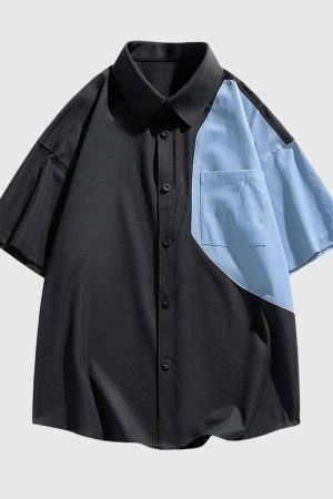 Style Core Aesthetics, New Style Trends Color Block Ice Silk Shirt